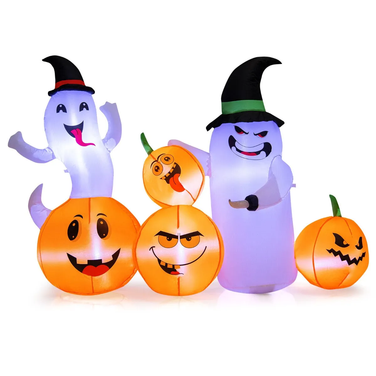 170CM Long Halloween Inflatable Decoration 4 Pumpkins 2 Witch Hat Ghosts Combo