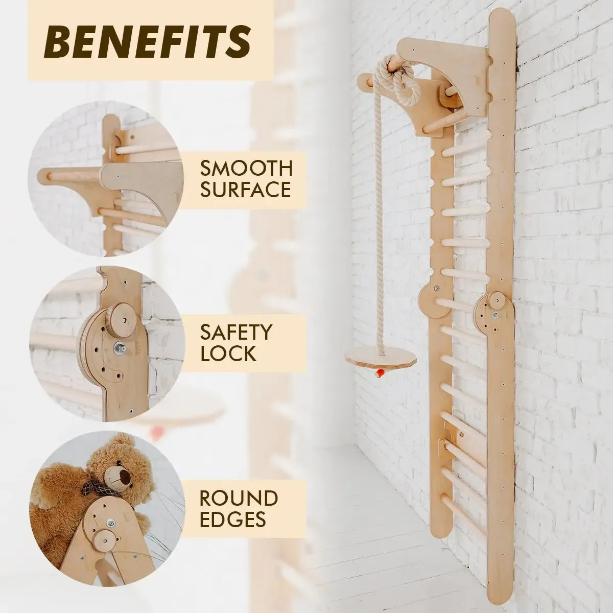 2in1 Wooden Swedish Wall / Climbing ladder for Children   Swing Set