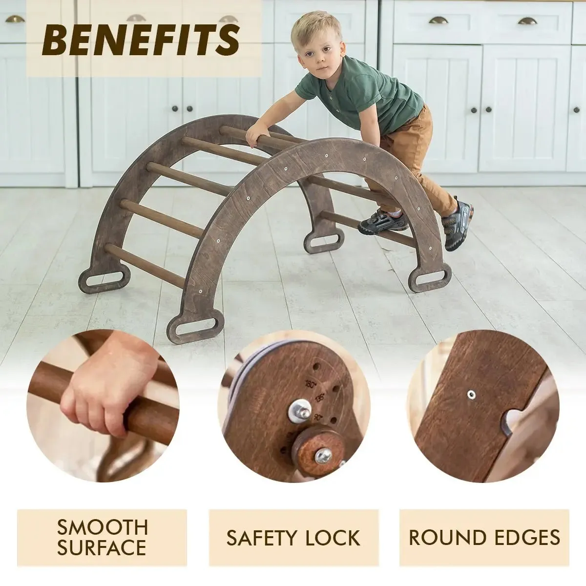 3in1 Montessori PlaySet for Toddlers: Arch   Slide   Cushion - Chocolate