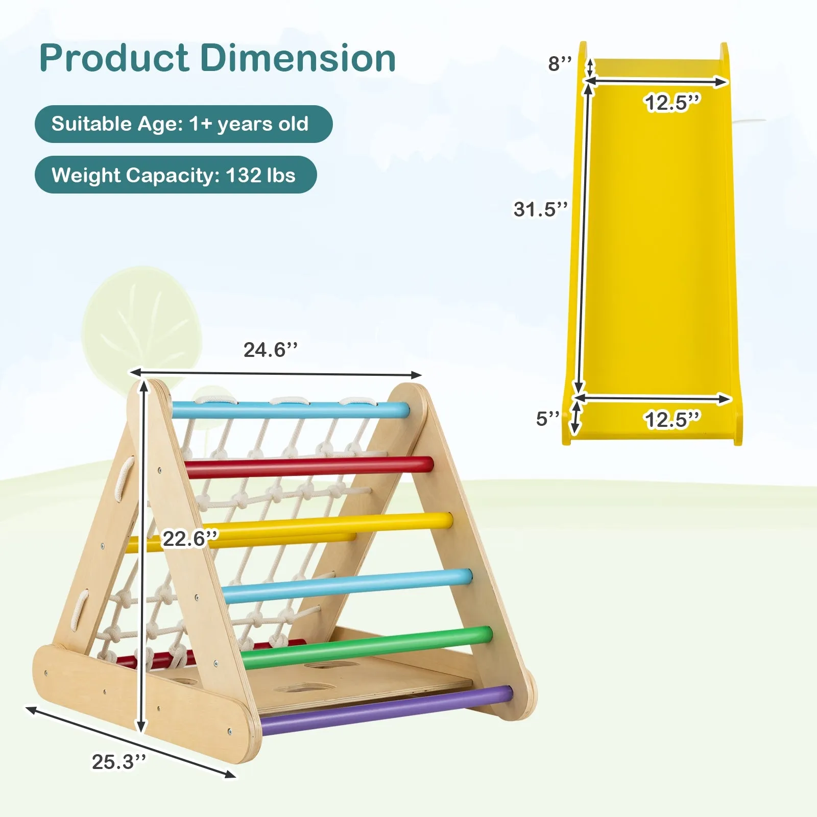 4 in 1 Triangle Climber Toy with Sliding Board and Climbing Net-Multicolor