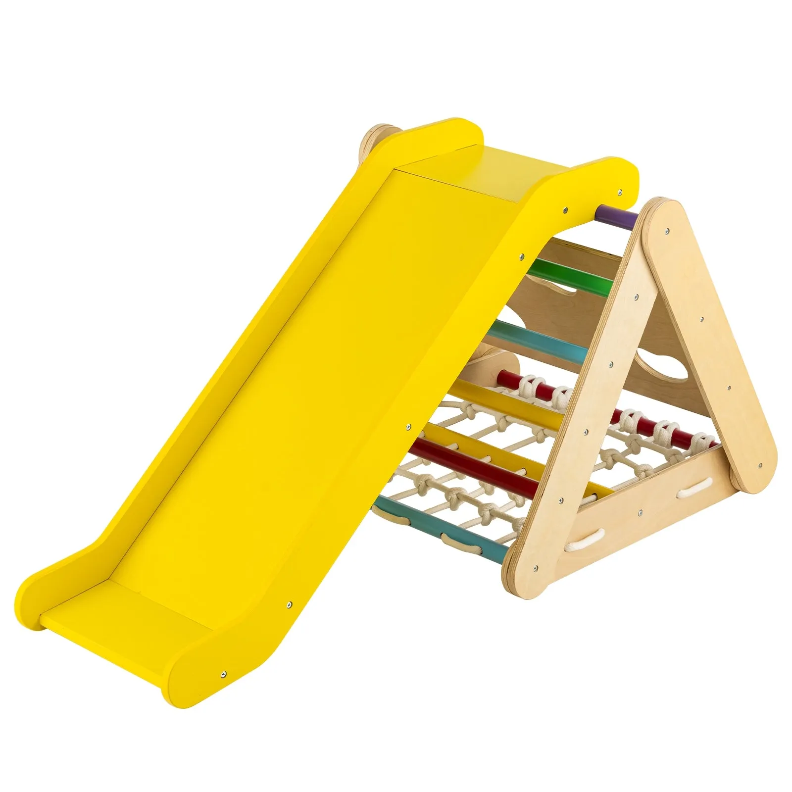 4 in 1 Triangle Climber Toy with Sliding Board and Climbing Net-Multicolor