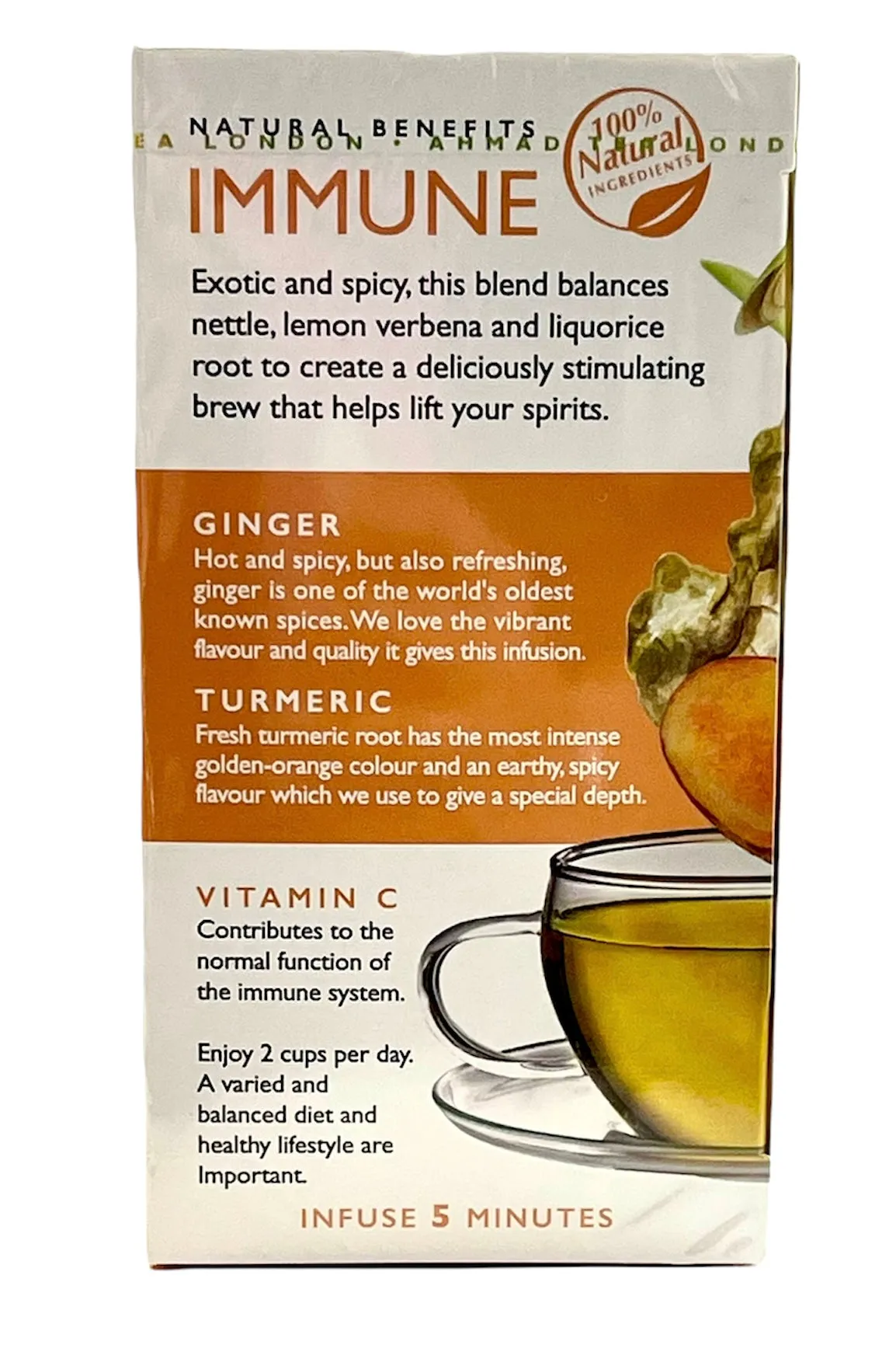 Ahmad Tea Immune | Lemon, Ginger & Turmeric Flavor |   Vitamin C | 20 Bags