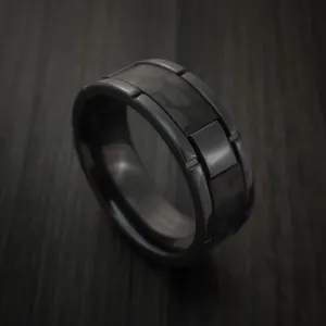 Black Titanium and Carbon Fiber Weave Pattern Men's Ring Custom Made