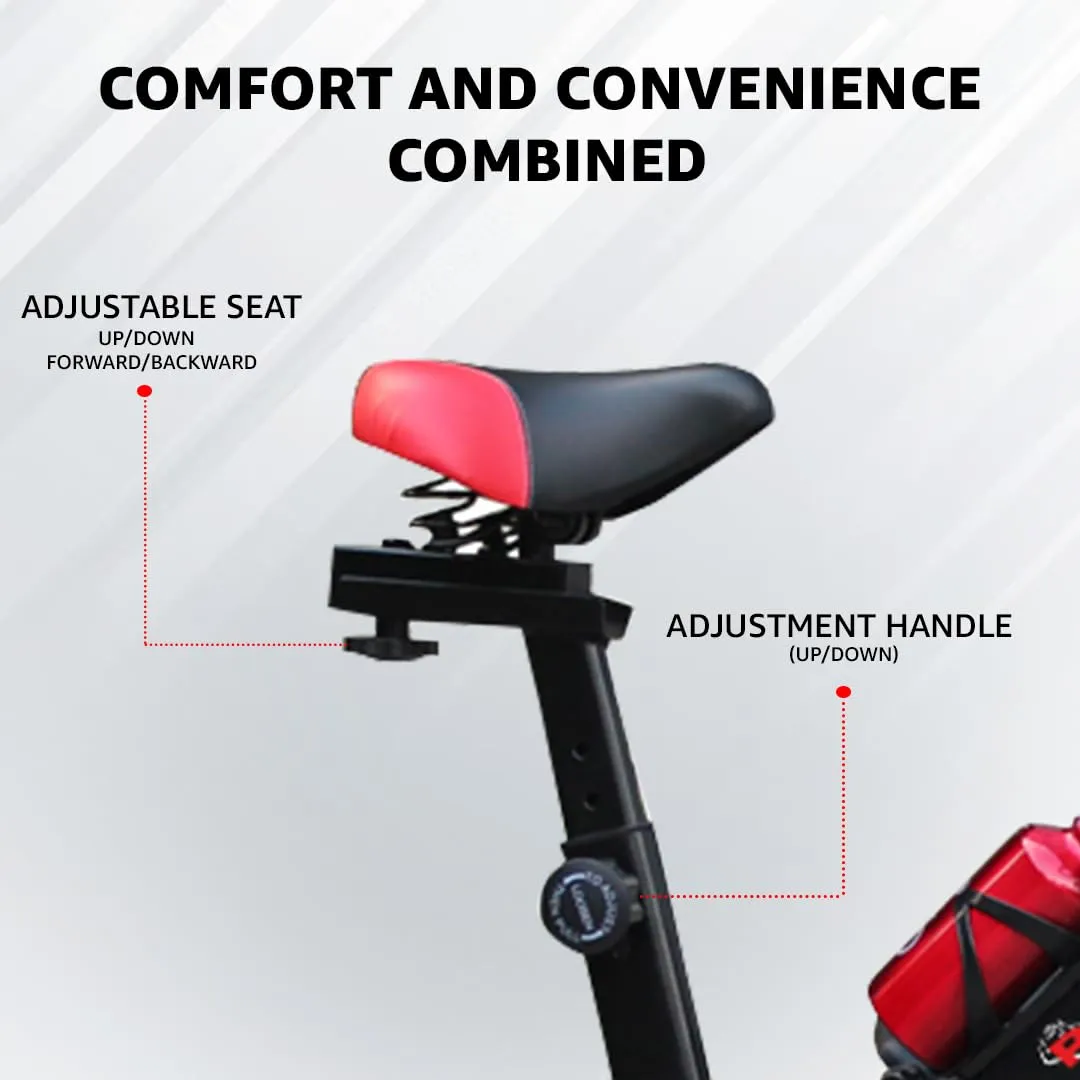 BS-130 Spin Exercise Bike [8Kg Flywheel | Max User Weight 130kg | LCD Display | 3pc Crank | Bottle Holder | Anti-slip Pedals and Comfortable Seat] 1 Year Manufacturer Warranty | Black