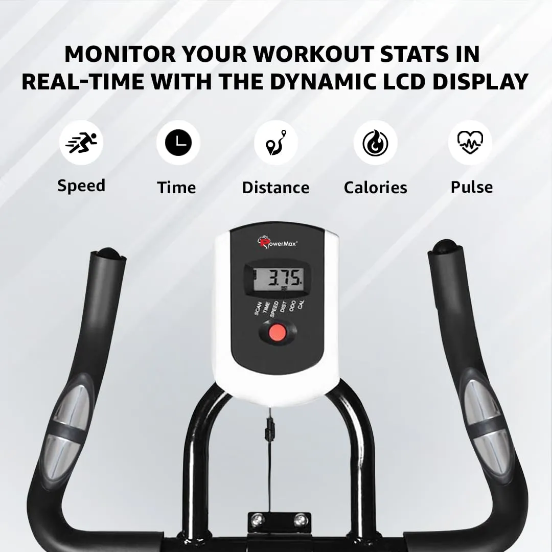 BS-130 Spin Exercise Bike [8Kg Flywheel | Max User Weight 130kg | LCD Display | 3pc Crank | Bottle Holder | Anti-slip Pedals and Comfortable Seat] 1 Year Manufacturer Warranty | Black