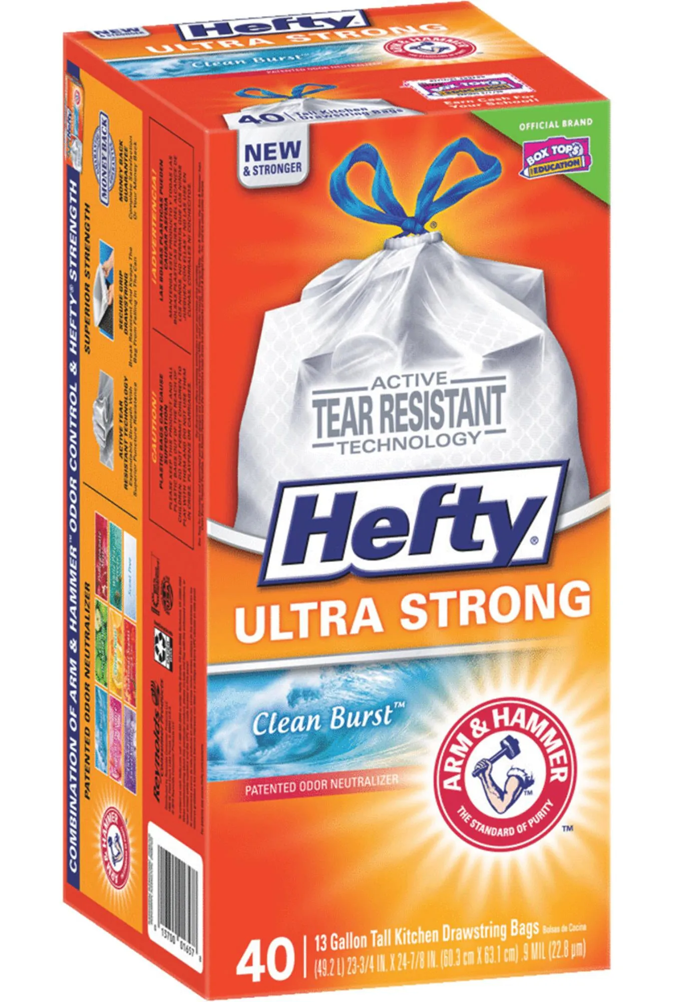 Hefty Ultra Strong Clean Burst Odor Neutralizing Drawstring Tall Kitchen Trash Bags – 13 Gallon – 40 Count