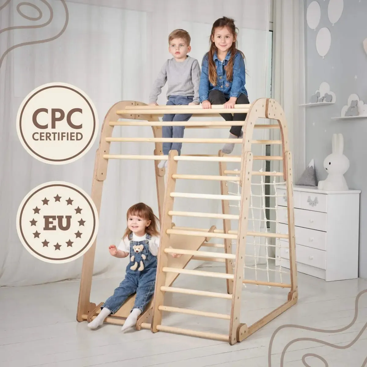 Indoor Wooden Playground for Children - 6in1 Playground   Swings Set   Slide Board