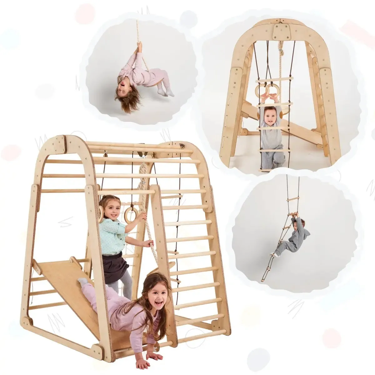 Indoor Wooden Playground for Children - 6in1 Playground   Swings Set   Slide Board