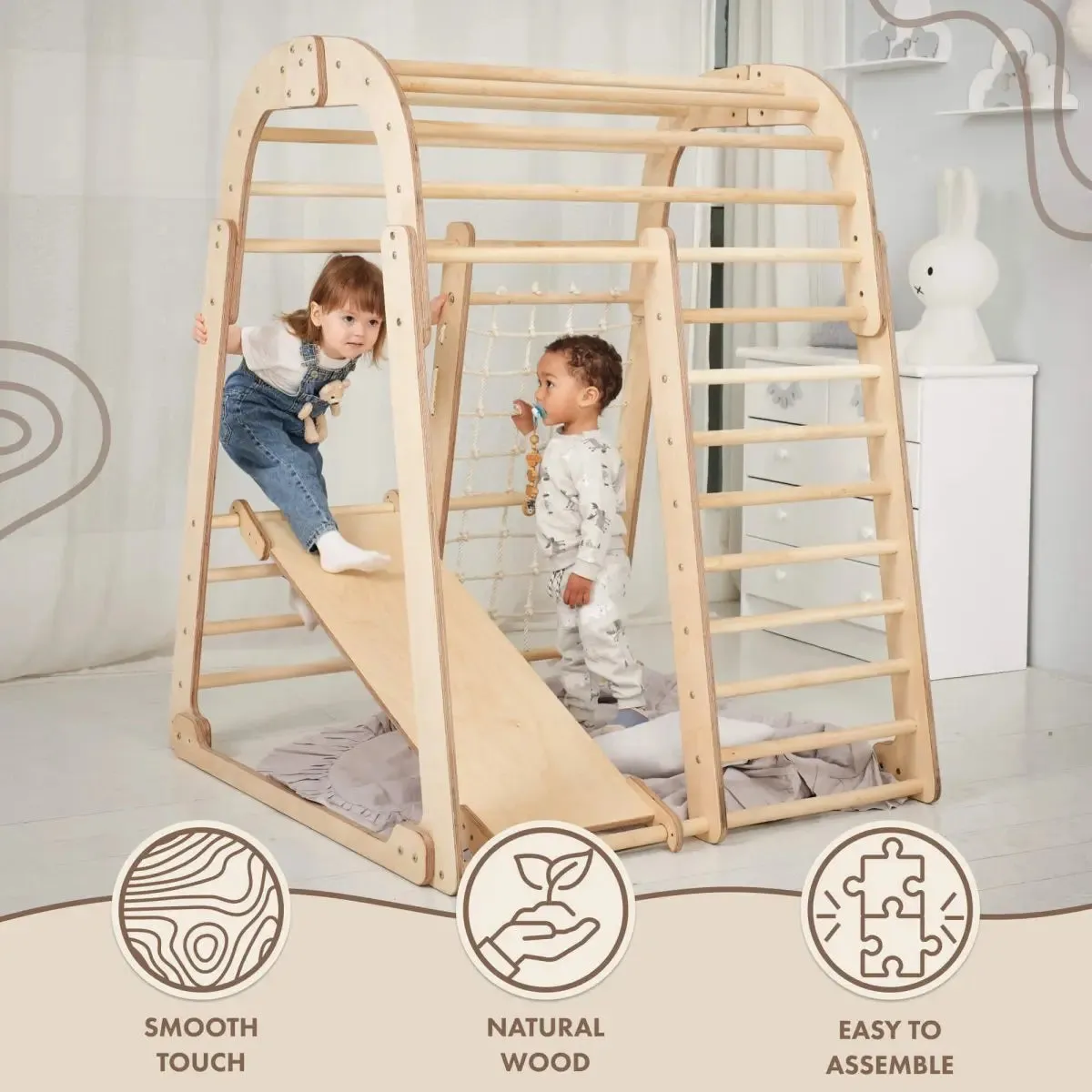 Indoor Wooden Playground for Children - 6in1 Playground   Swings Set   Slide Board