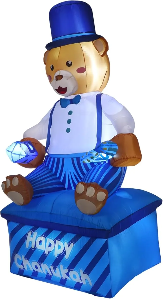 Inflatable Lawn Chanukah Themed Bear - 8' Tall