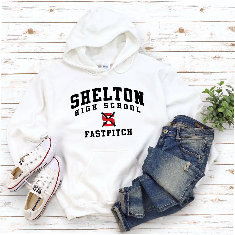 Shelton High School Fastpitch with Bat S Logo Hoodie, Crewneck or T-shirt