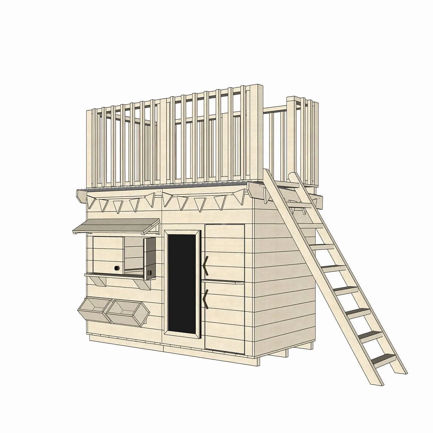 Signature Style: Wooden Cubby Houses with Fort Top