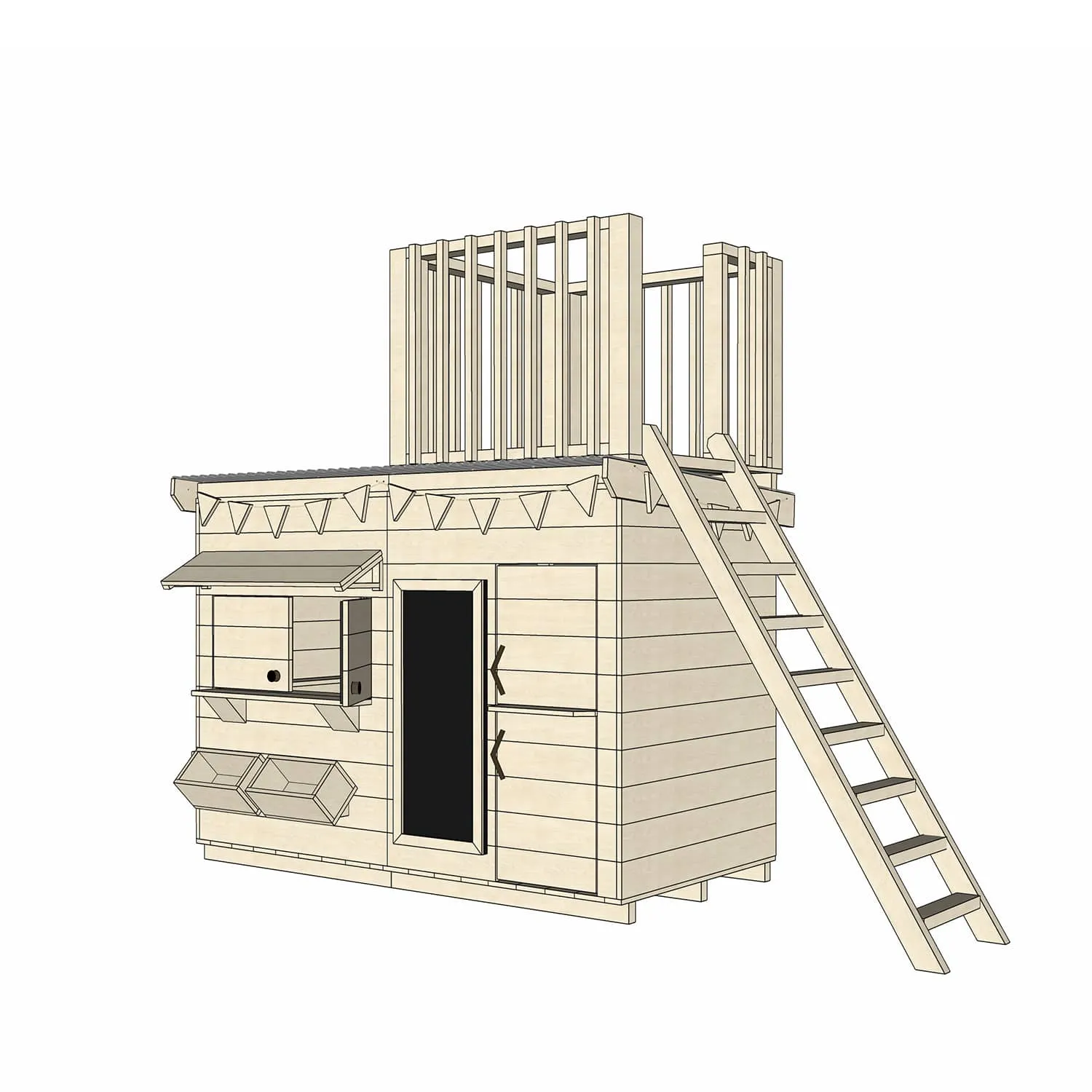 Signature Style: Wooden Cubby Houses with Fort Top