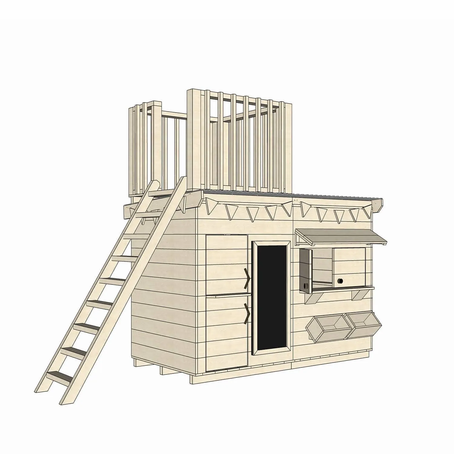 Signature Style: Wooden Cubby Houses with Fort Top