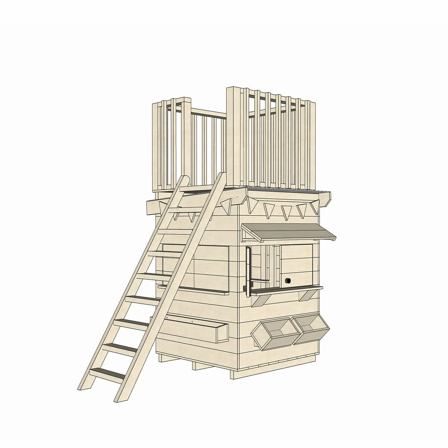 Signature Style: Wooden Cubby Houses with Fort Top