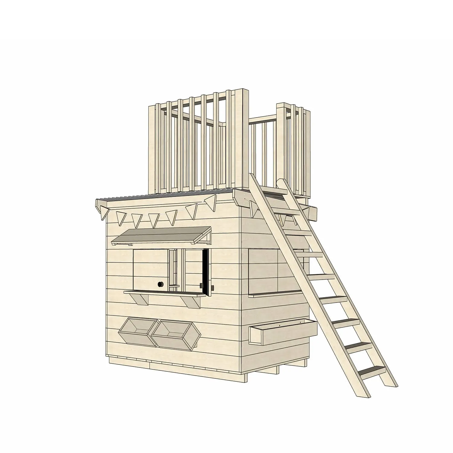 Signature Style: Wooden Cubby Houses with Fort Top