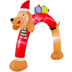 Tangkula 10 FT Lighted Inflatable Christmas Dachshund Arch, Blow Up Christmas Arch w/LEDs & Built-in Air Blower