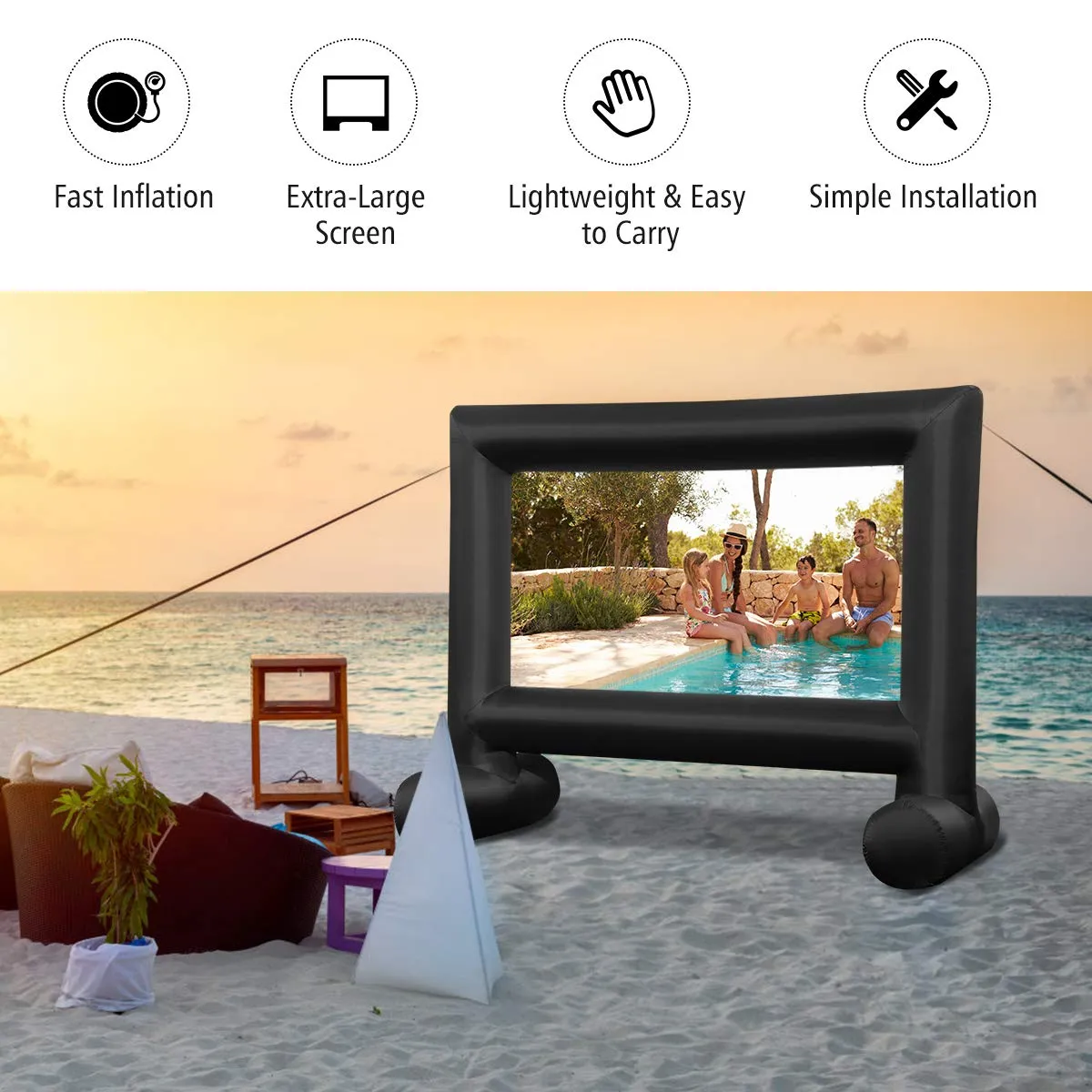 Tangkula 14-20FT Inflatable Indoor and Outdoor Movie Projector Screen