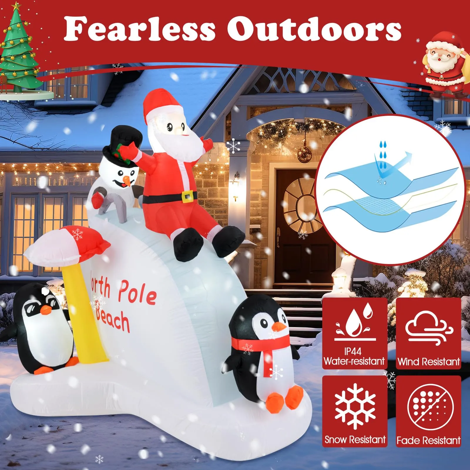 Tangkula 6.4 FT Christmas Inflatable Penguins, Santa & Snowman on Slide