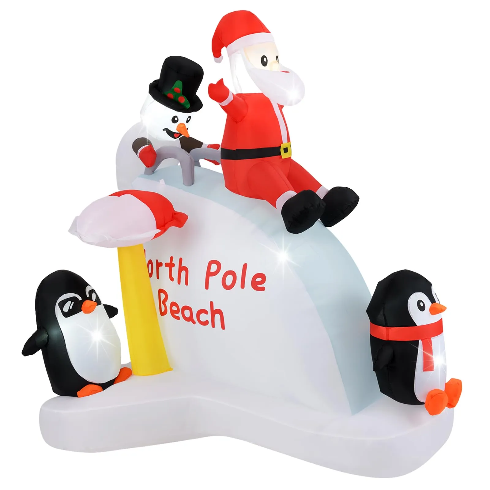 Tangkula 6.4 FT Christmas Inflatable Penguins, Santa & Snowman on Slide