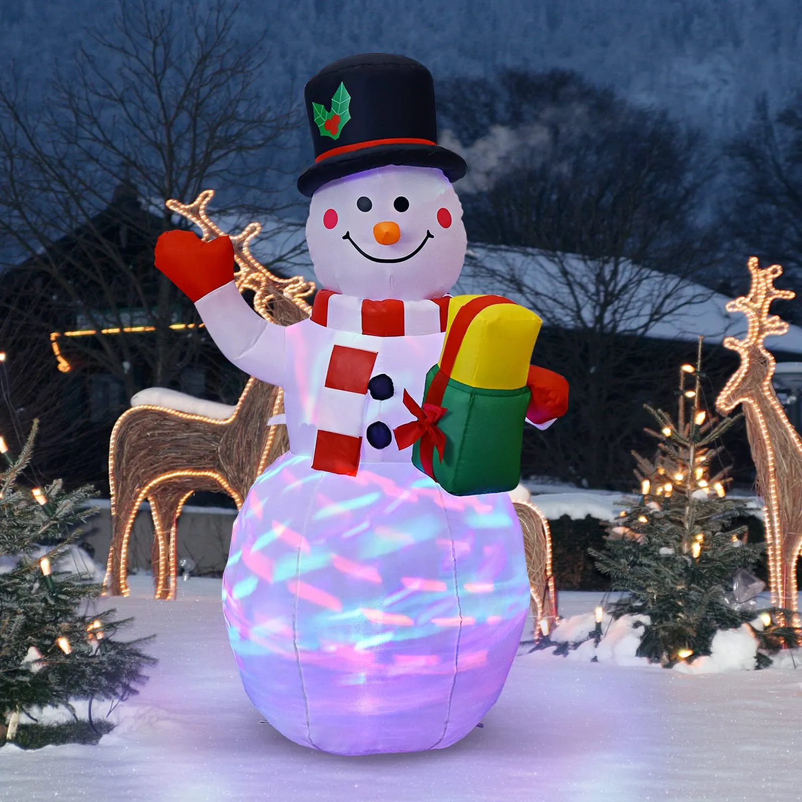 Tangkula Inflatable christmas Snowman, Santa Claus, Built-in Colorful LED Lights