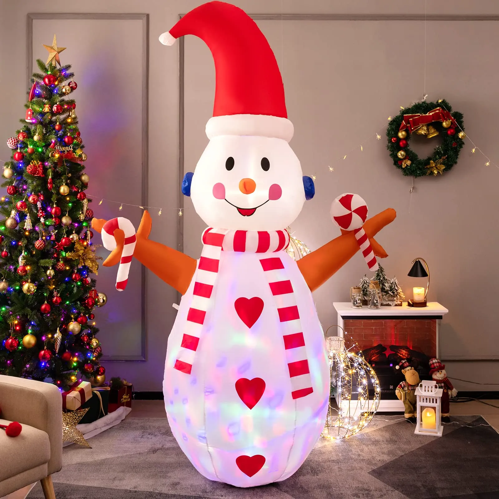 Tangkula Inflatable christmas Snowman, Santa Claus, Built-in Colorful LED Lights