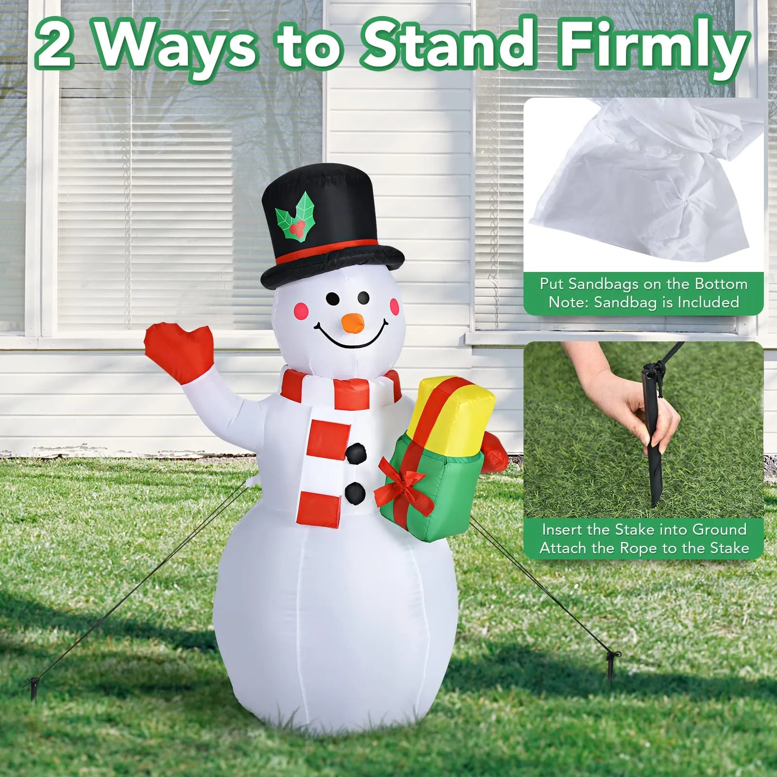 Tangkula Inflatable christmas Snowman, Santa Claus, Built-in Colorful LED Lights