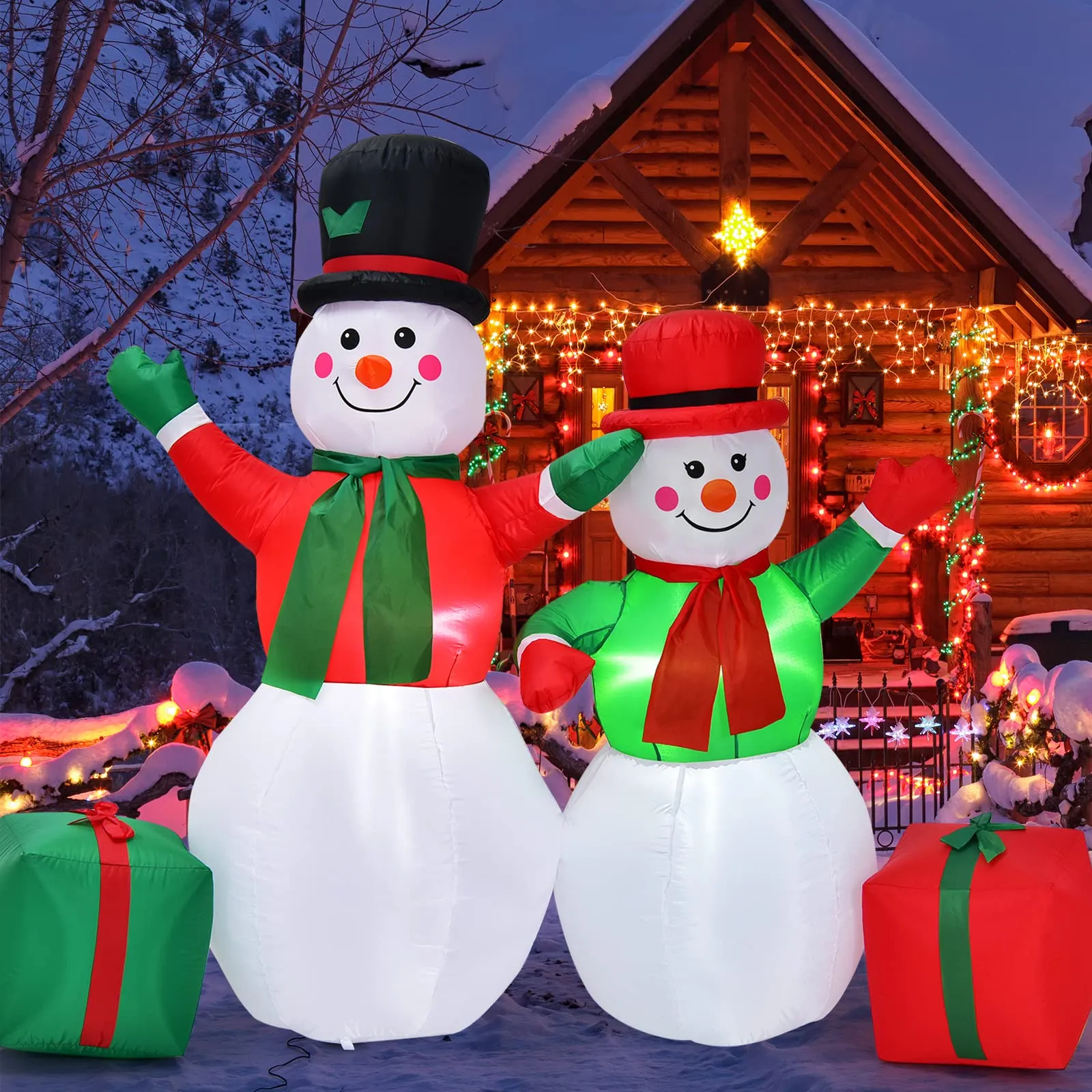 Tangkula Inflatable christmas Snowman, Santa Claus, Built-in Colorful LED Lights