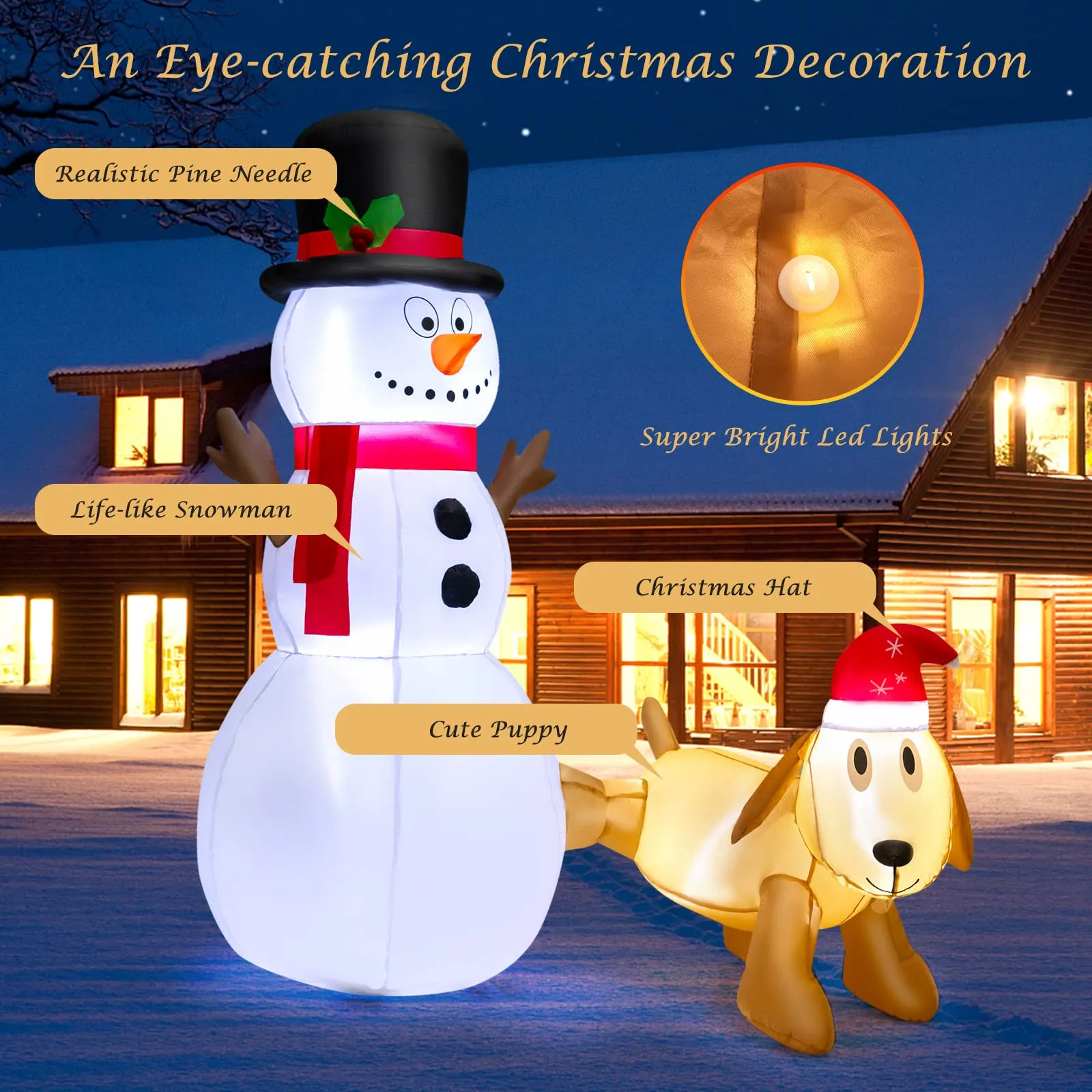 Tangkula Inflatable christmas Snowman, Santa Claus, Built-in Colorful LED Lights