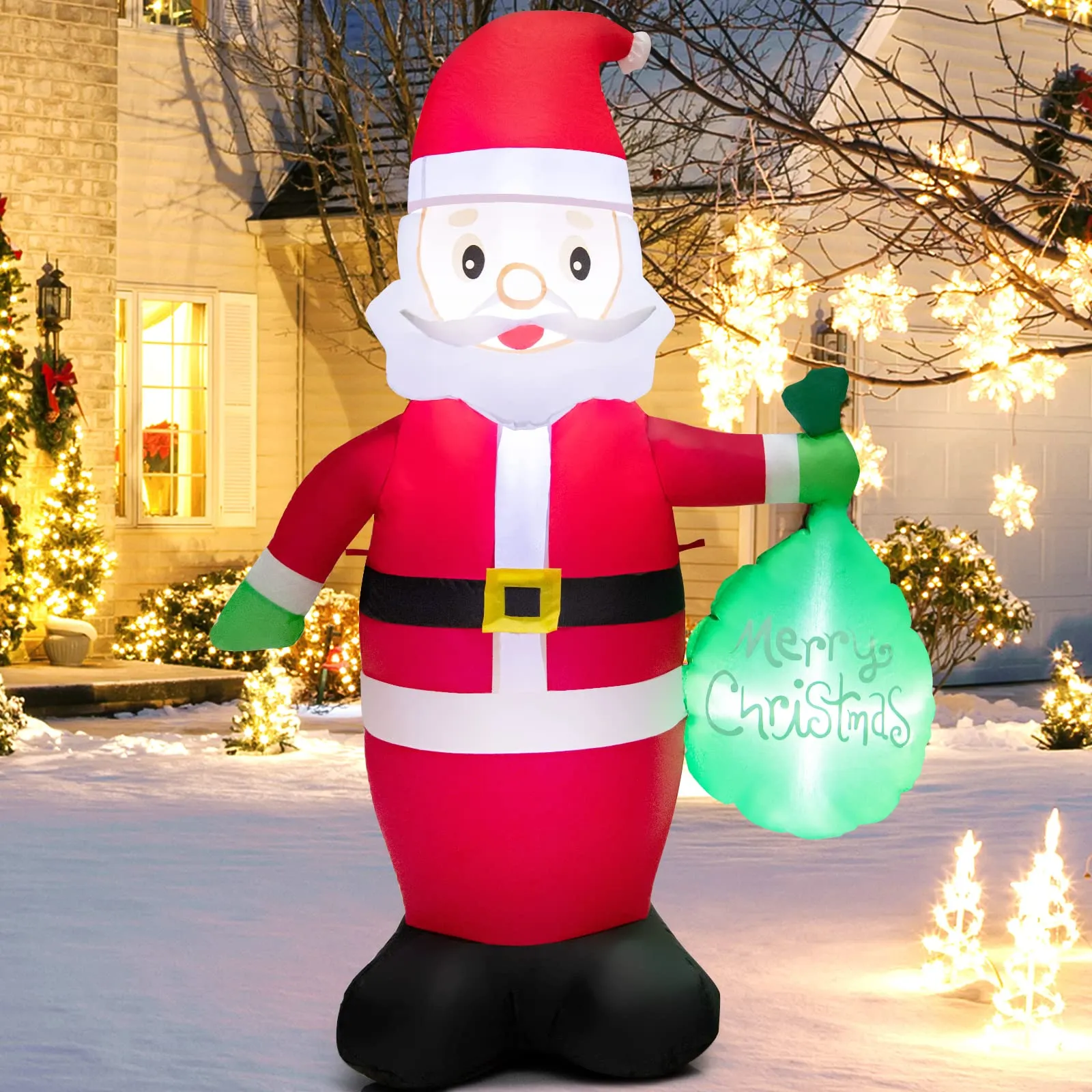 Tangkula Inflatable christmas Snowman, Santa Claus, Built-in Colorful LED Lights