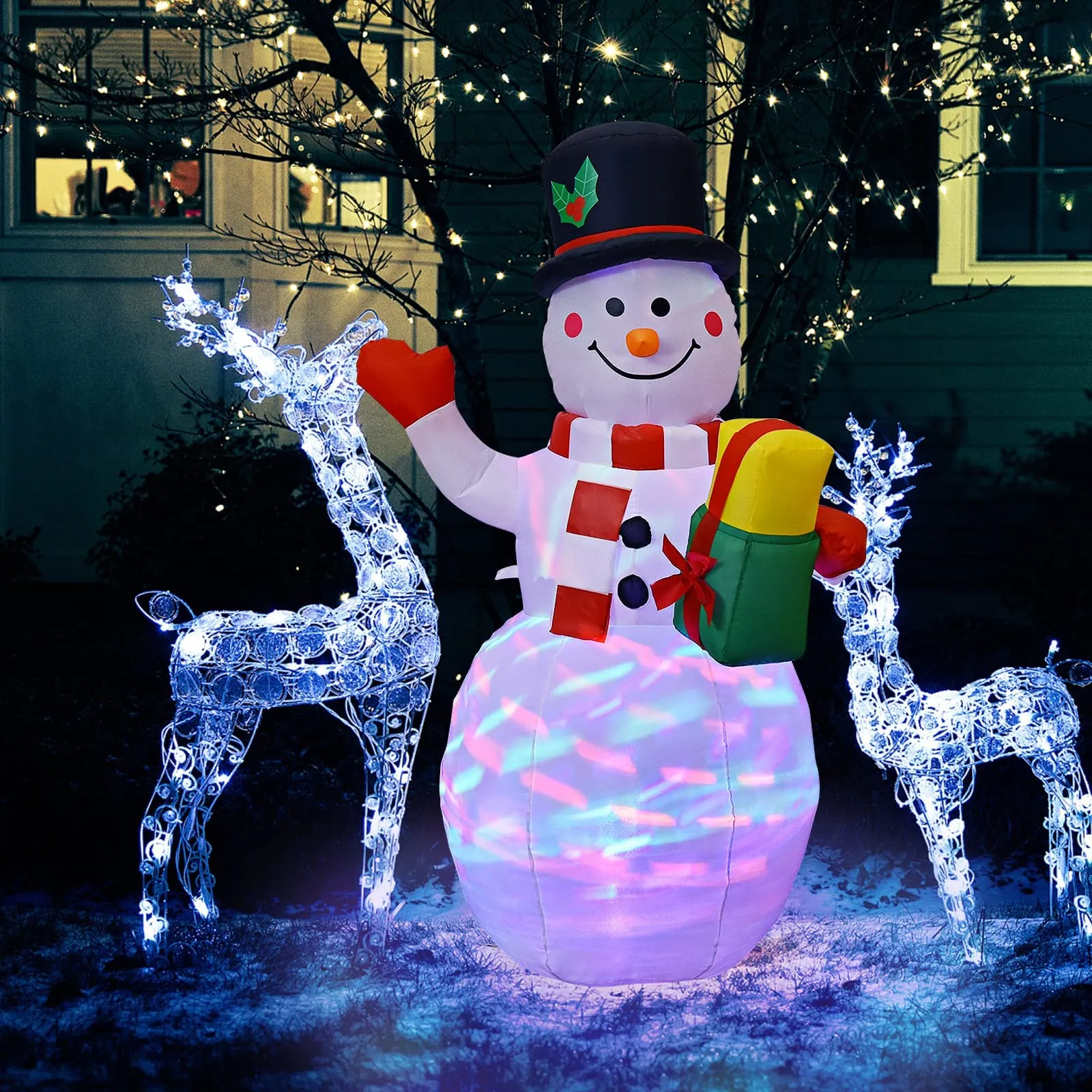 Tangkula Inflatable christmas Snowman, Santa Claus, Built-in Colorful LED Lights