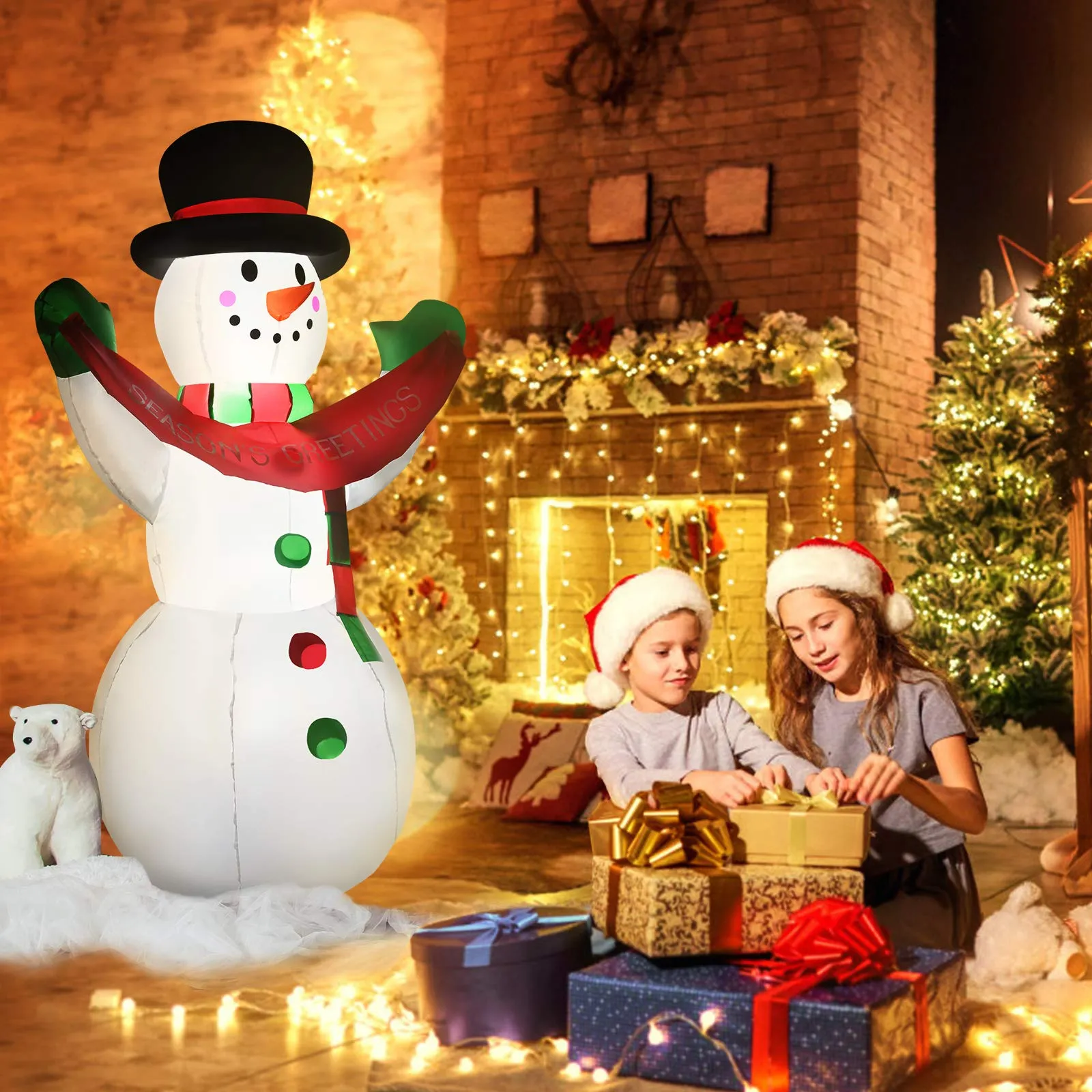 Tangkula Inflatable christmas Snowman, Santa Claus, Built-in Colorful LED Lights