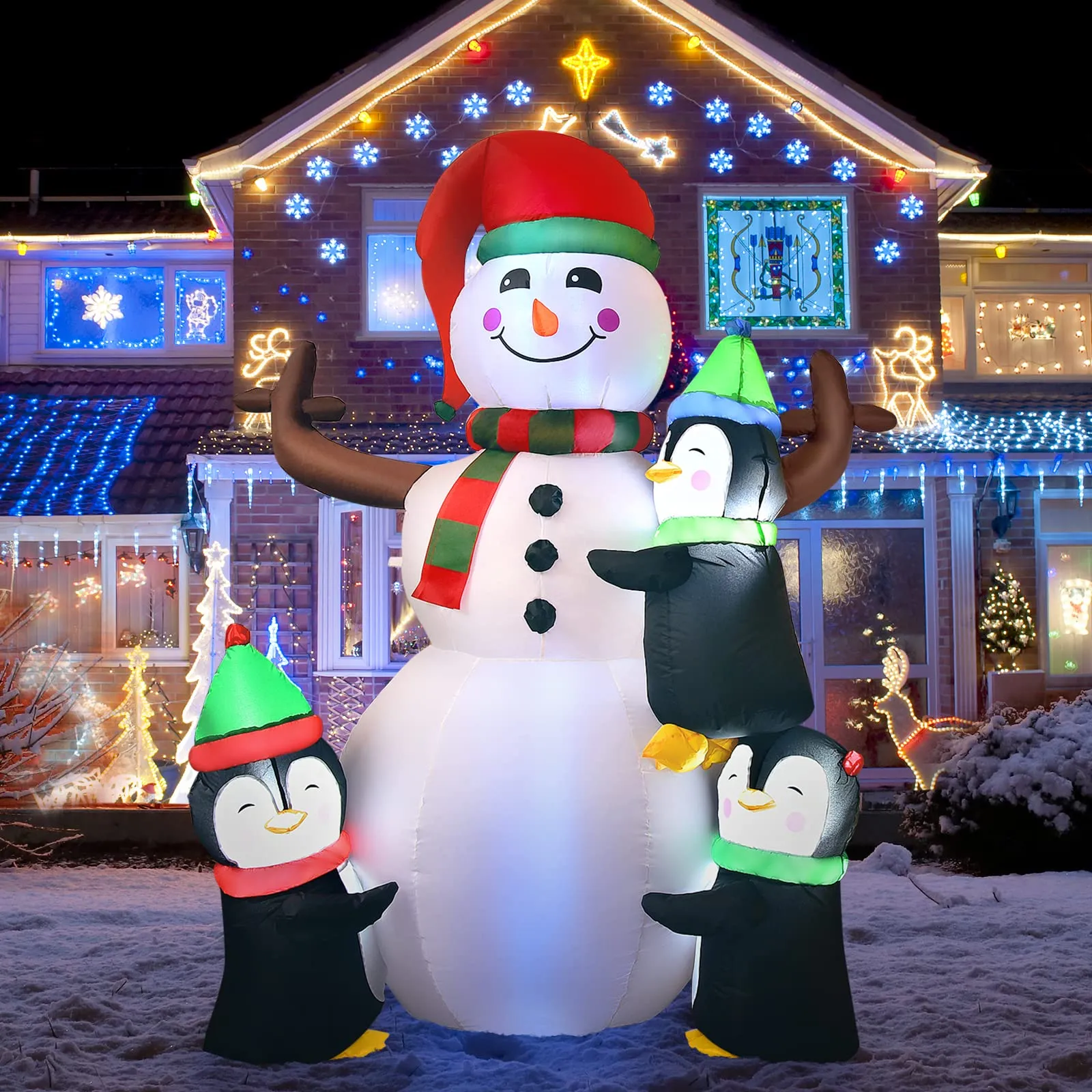 Tangkula Inflatable christmas Snowman, Santa Claus, Built-in Colorful LED Lights