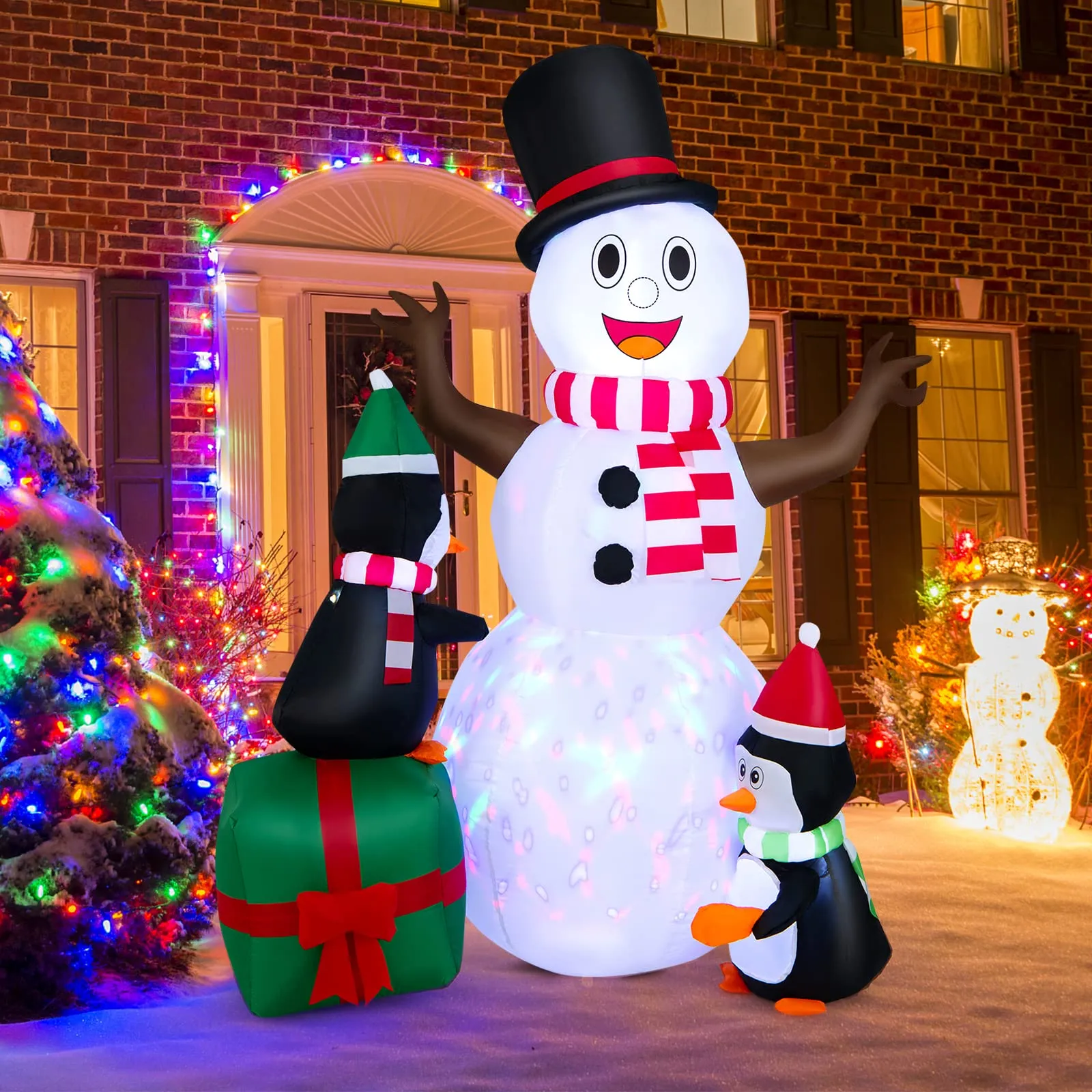 Tangkula Inflatable christmas Snowman, Santa Claus, Built-in Colorful LED Lights