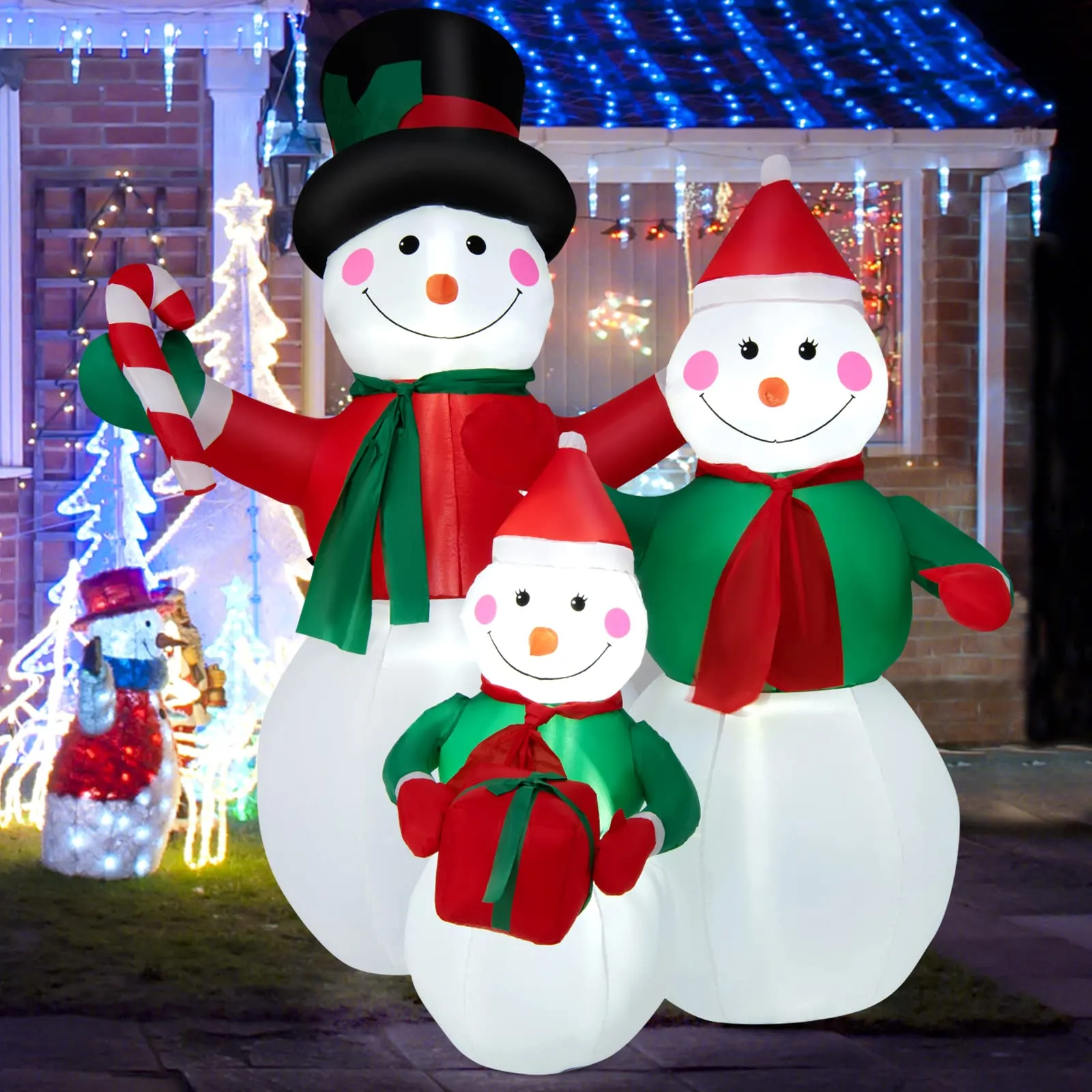 Tangkula Inflatable christmas Snowman, Santa Claus, Built-in Colorful LED Lights