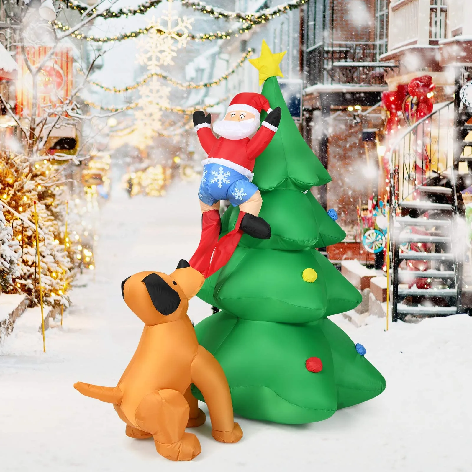 Tangkula Inflatable Christmas Tree, Inflatable Santa Claus Climbing Tree