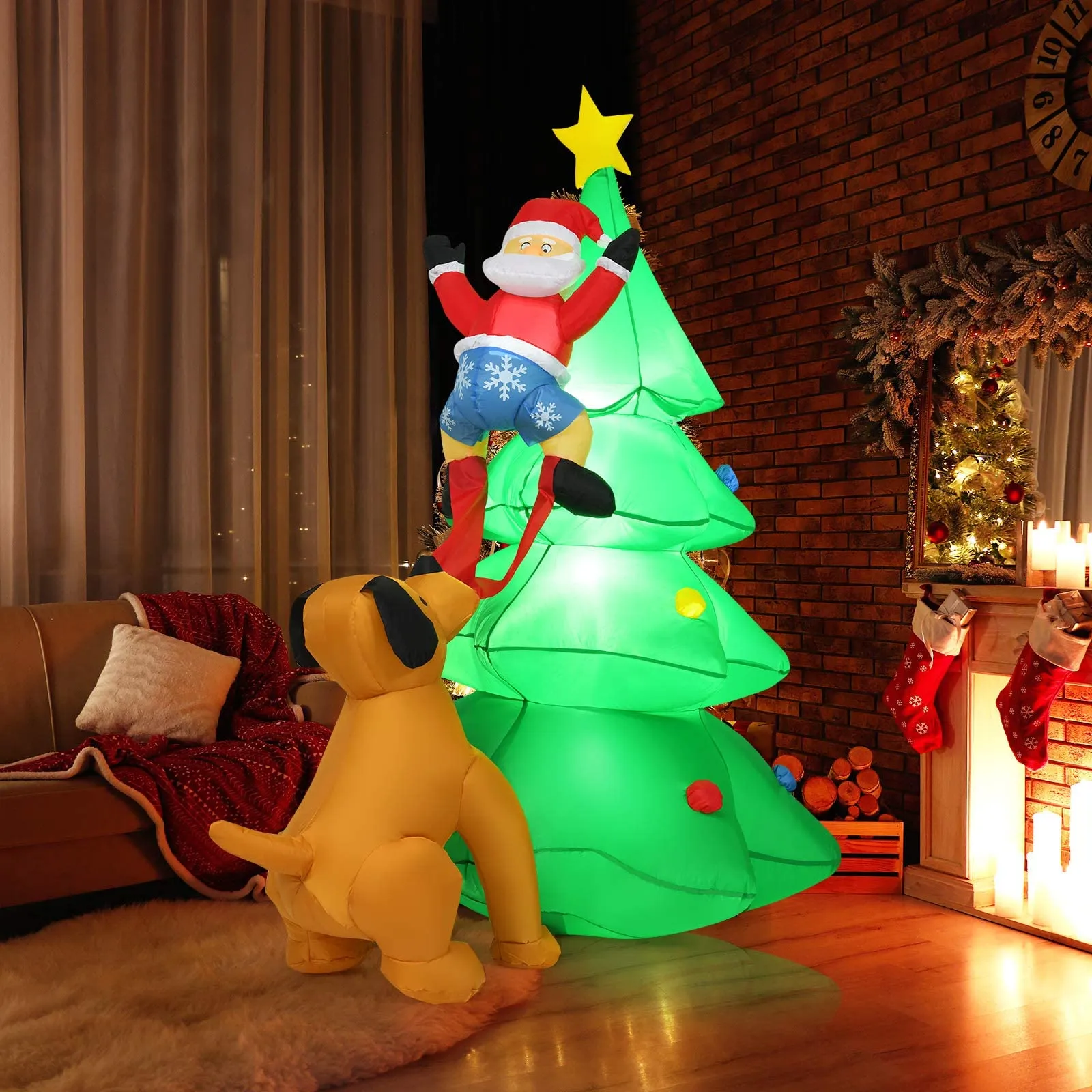 Tangkula Inflatable Christmas Tree, Inflatable Santa Claus Climbing Tree