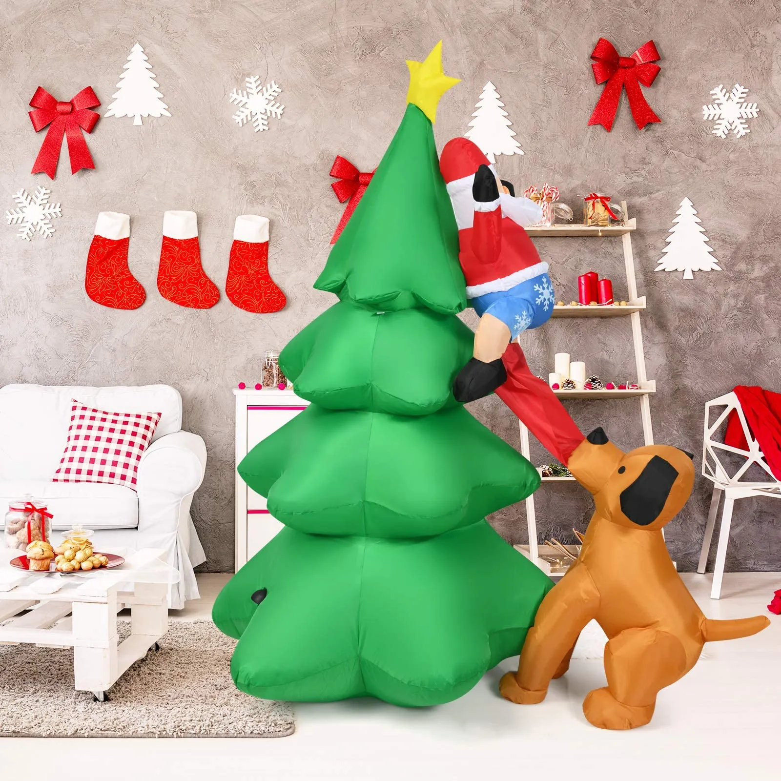 Tangkula Inflatable Christmas Tree, Inflatable Santa Claus Climbing Tree