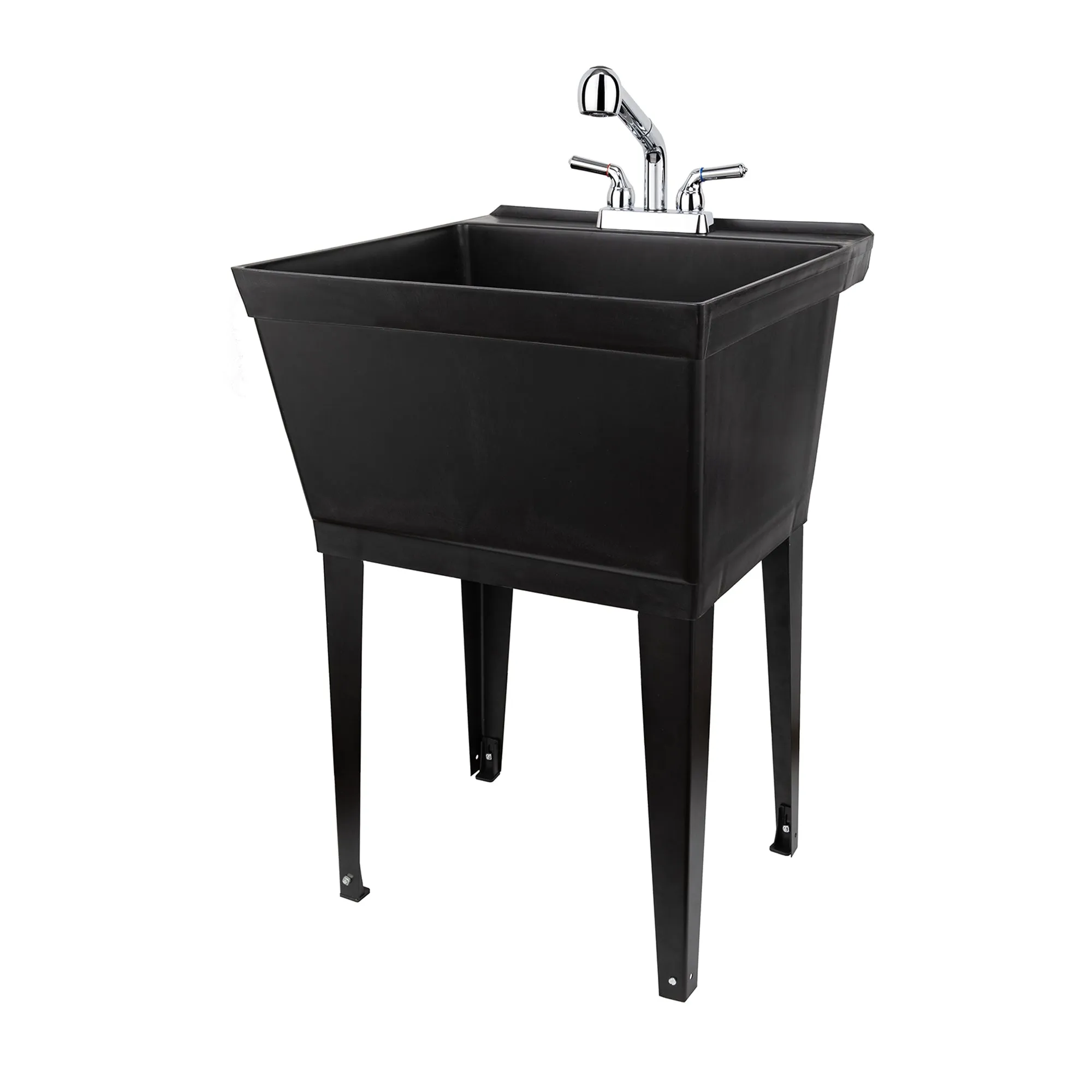 Tehila Standard Freestanding Black Utility Sink with Chrome Finish Pull-Out Faucet